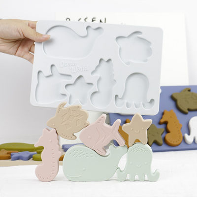 คุณภาพ  Sea Ocean Animals Silicone Puzzle , Educational Montessori Baby Puzzle โรงงาน