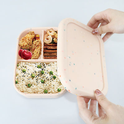 ภาชนะบรรจุอาหารกลางวันซิลิโคน 3 ช่อง, กล่องอาหารกลางวัน Bento ซิลิโคนแบบใช้ซ้ำได้ป้องกันการรั่ว