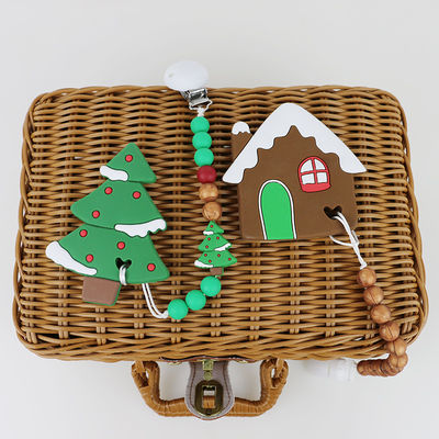 ยางกัดต้นคริสต์มาสซิลิโคน DIY, ลูกปัดยางนุ่มปลอดภัยสำหรับการงอกของฟัน