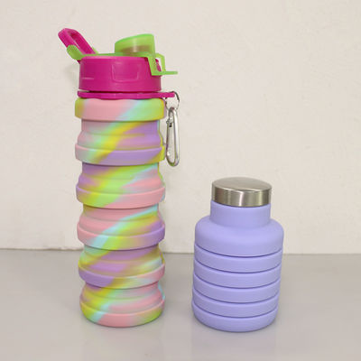 ขวดน้ำซิลิโคนแบบพับได้ปลอดสาร BPA สำหรับกีฬากลางแจ้ง ความจุ 500มล