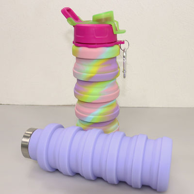 ขวดน้ำซิลิโคนแบบพับได้ปลอดสาร BPA สำหรับกีฬากลางแจ้ง ความจุ 500มล