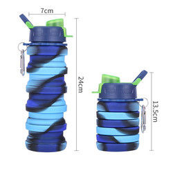 ขวดน้ำซิลิโคนแบบพับได้ปลอดสาร BPA สำหรับกีฬากลางแจ้ง ความจุ 500มล