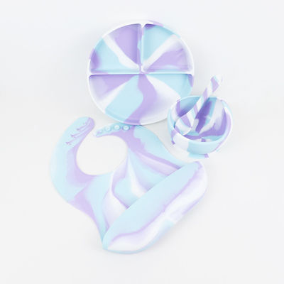 สวย สี Gradient ซิลิโคน อาหารค่ํา ชุด Anti Slip ไม่แตกซิลิโคนจานดูดชุดอาหาร