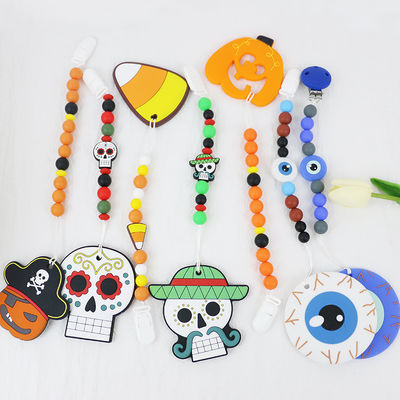 ร้อนขายลูกปัดซิลิโคนฮาโลวีนสำหรับทารก DIY พวงกุญแจการงอกของฟัน