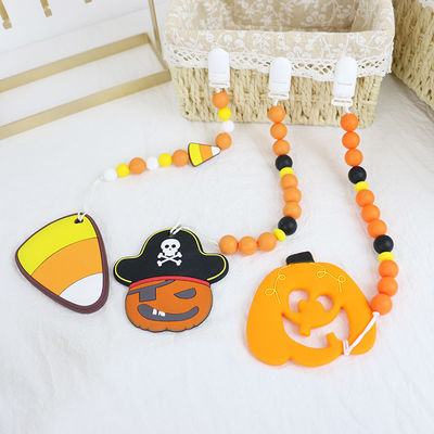 ร้อนขายลูกปัดซิลิโคนฮาโลวีนสำหรับทารก DIY พวงกุญแจการงอกของฟัน