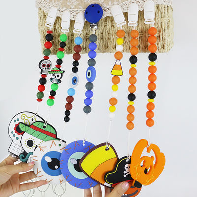 ร้อนขายลูกปัดซิลิโคนฮาโลวีนสำหรับทารก DIY พวงกุญแจการงอกของฟัน