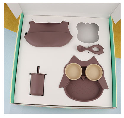 ชุดจานชามซิลิโคนอ่อนนุ่มทนทานชุดจานนกฮูกชามช้อน Sippy Cup Bib