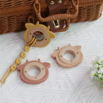 ซิลิโคนหลายฟังก์ชัน Baby Teether กับการติดฟันแหวนไม้สัตว์รูปแบบ