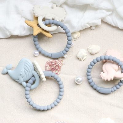 ฟู้ดเกรดซิลิโคนเด็ก Teether ด้วยการออกแบบไม่เป็นพิษและการจับมือง่าย BPA ฟรีซิลิโคนฟันแหวน
