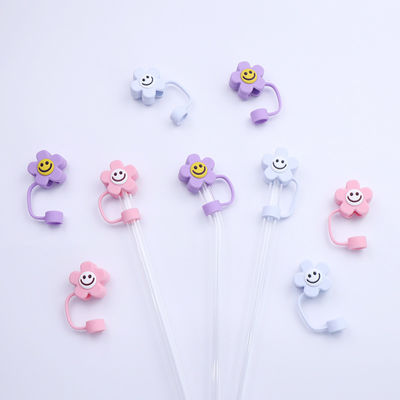 3D Flower Design ซิลิโคนสตรอว์คาป 100% Bpa ฟรี ไม่เป็นพิษ ปลอดภัย ซิลิโคน Toppers สําหรับถ้วยสตรอว์