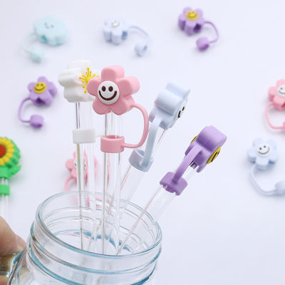 3D Flower Design ซิลิโคนสตรอว์คาป 100% Bpa ฟรี ไม่เป็นพิษ ปลอดภัย ซิลิโคน Toppers สําหรับถ้วยสตรอว์