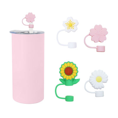 3D Flower Design ซิลิโคนสตรอว์คาป 100% Bpa ฟรี ไม่เป็นพิษ ปลอดภัย ซิลิโคน Toppers สําหรับถ้วยสตรอว์