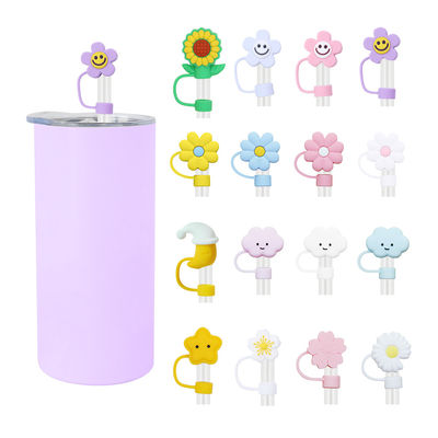 3D Flower Design ซิลิโคนสตรอว์คาป 100% Bpa ฟรี ไม่เป็นพิษ ปลอดภัย ซิลิโคน Toppers สําหรับถ้วยสตรอว์
