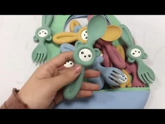 ส้อมและช้อนซิลิโคนสไตล์แพนด้าน่ารักนุ่มสำหรับเด็กทารก